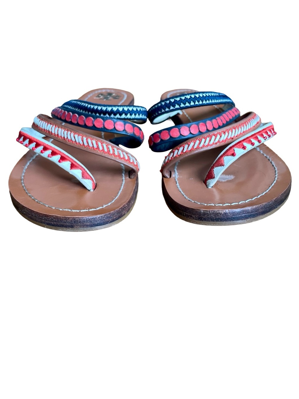 Tory Burch Patos Embroidered Leather Resort Sandals Approx 7 - Picture 7 of 9